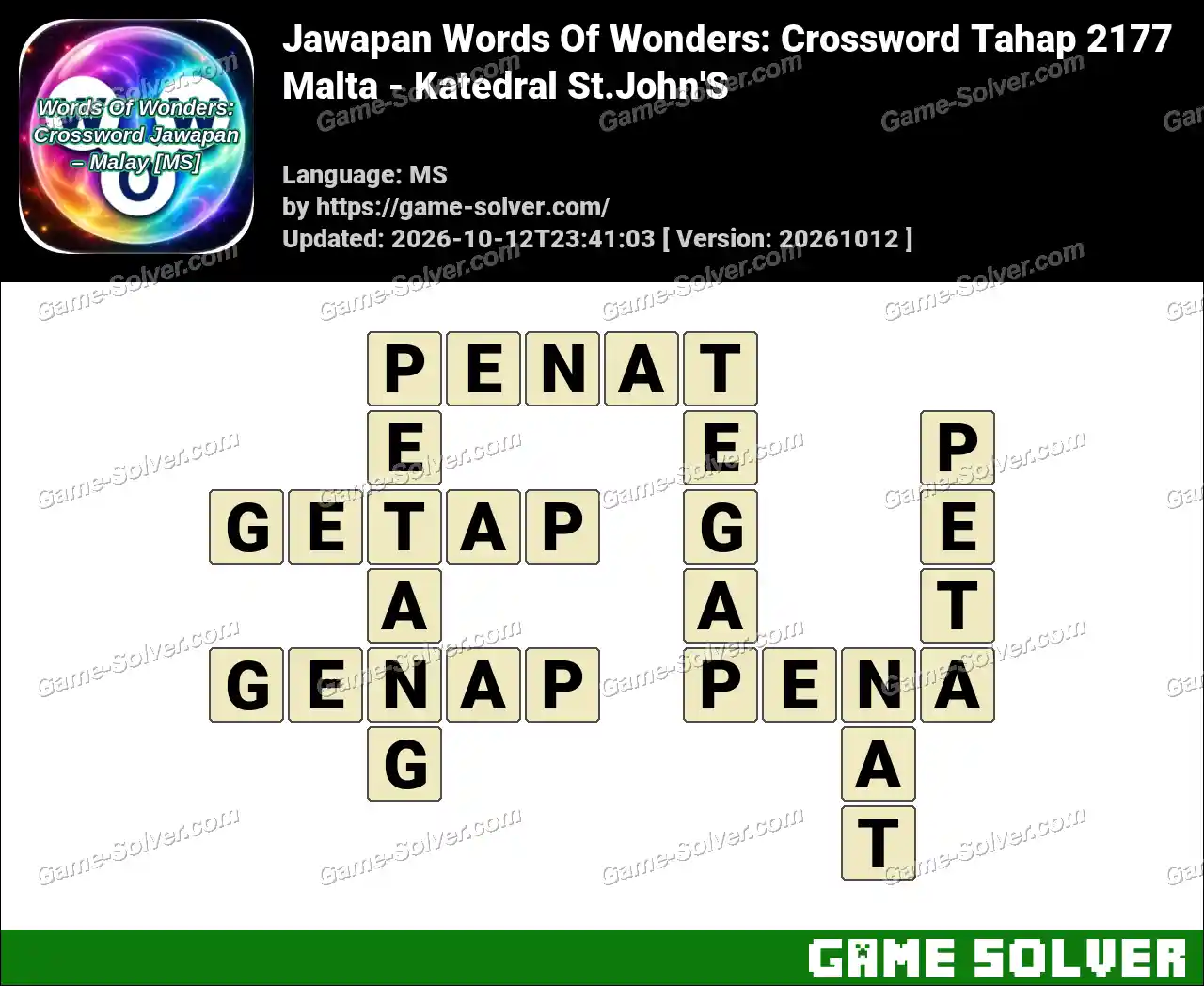Jawapan Words Of Wonders: Crossword Tahap 2177 – Malta – Katedral St.John’S